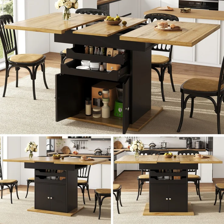 Esstisch Teleskoptisch(110-140×80cm), klappbarer Küchentisch für 4-6 Personen, Ausziehbarer Esstisch ,platzsparender Küchentisch, Tisch mit zwei Schubladen und einem Aufbewahrungsschrank – Bild 1
