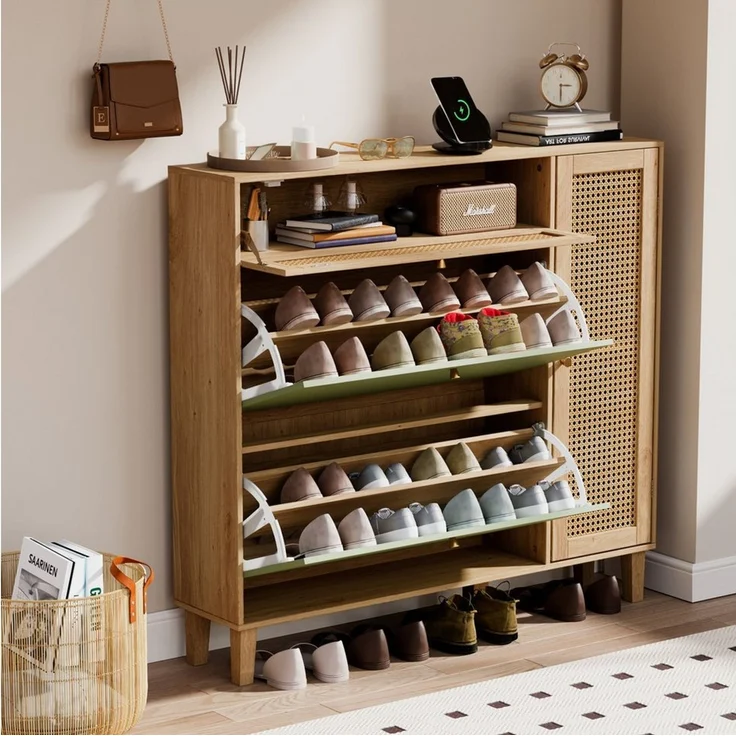 UEV Schuhschrank mit 2 Klappen & 2 Fächern, 24cm tief, verstellbare Trennwände & Ablage (Schuhschrank mit Kippschutz) moderne Schuhkommode, Schuhkipper für verschiedene Schuhtypen – Bild 3