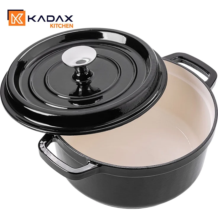 KADAX Gusseisentopf 4,5 Liter, Ø 23 cm, Schmortopf aus emailliertem Gusseisen, Rund Topf mit Deckel, Bräter zum Schmoren, Braten, Kochen & Backen, Bratentopf (Schwarz) – Bild 6