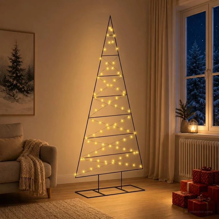 vidaXL Metall Weihnachtsbaum KUOPIO 210 cm Warmes Weiß Stahl Schwarz 42054051 – Bild 3