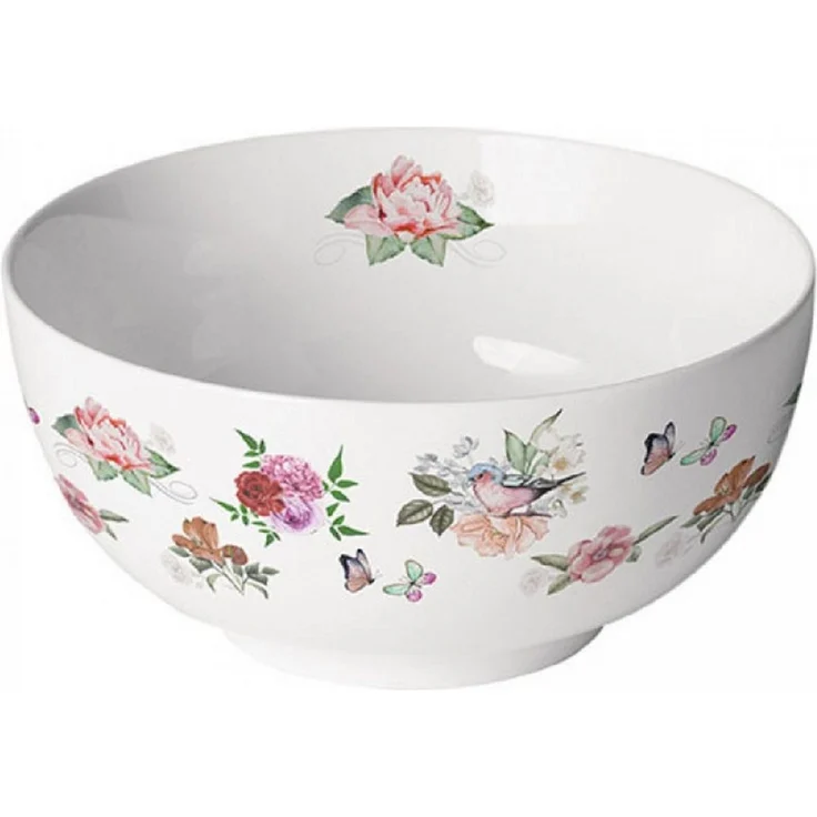 Ambiente Luxury Paper Products Müslischüssel Porzellan Schale, Serviergeschirr, Geschirr, Schalen, Schüssel, Porzellan Schüssel ca, 400 ml Blumen Sommer, Schale Charlotte weiß Motiv, (1-tlg), Kollektion, Geschenke, Ideal als Geschenk