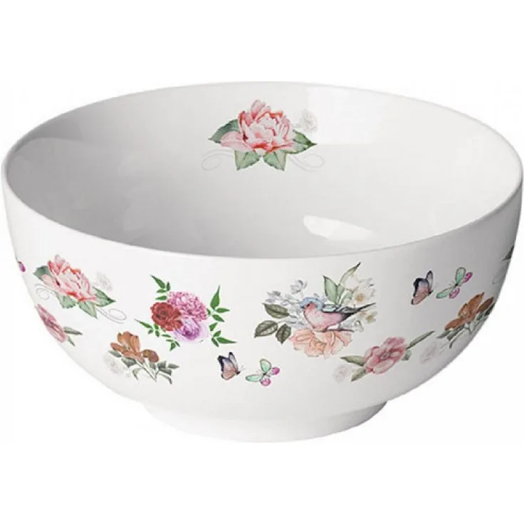 Ambiente Luxury Paper Products Müslischüssel Porzellan Schale, Serviergeschirr, Geschirr, Schalen, Schüssel, Porzellan Schüssel ca, 400 ml Blumen Sommer, Schale Charlotte weiß Motiv, (1-tlg), Kollektion, Geschenke, Ideal als Geschenk