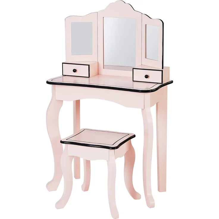 Fantasy Fields Kinder Holz Schminktisch mit Spiegel und Hocker Rosa/Schwarz TD-13028P – Bild 1