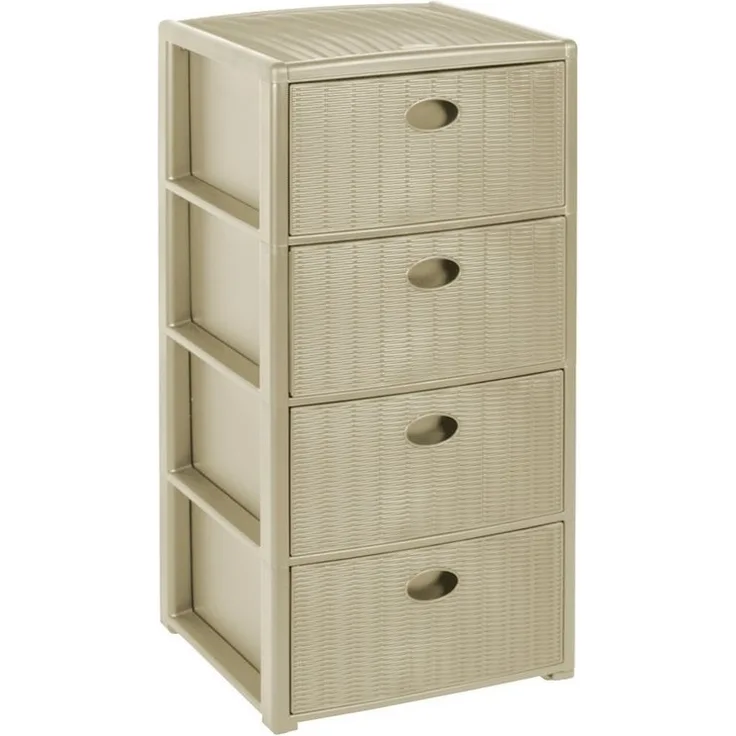 Kreher Rollcontainer mit 4 Schubladen im Rattan Design (Kaschmir Beige), (1 St)