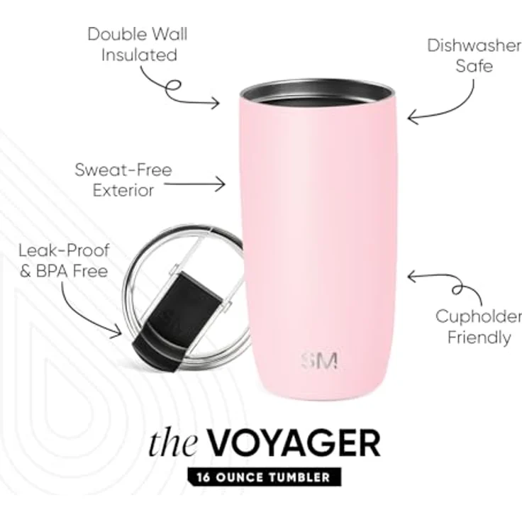 Simple Modern Thermobecher Kaffeebecher to go mit Klappdeckel | Isolierter Edelstahl-Kaffeebecher | Geschenke für Frauen und Männer | Voyager | 470ml | Blush – Bild 2