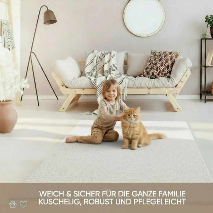 Fashion4Home Teppich Wohnzimmer – Einfarbig Teppich, Uni Teppich fürs Kinderzimmer, Schlafzimmer, Arbeitszimmer, Büro, Flur und Küche - Kurzflor Teppich Cream-Weiß, Größe: 200x290 cm – Bild 4