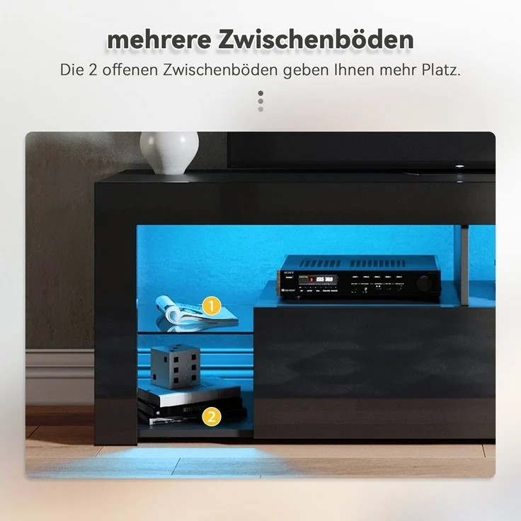 SONNI TV-Schrank Schwarzer TV-Ständer mit LED-Beleuchtung Stilvoll mit 12 Led Farben Beleuchtung – Bild 2