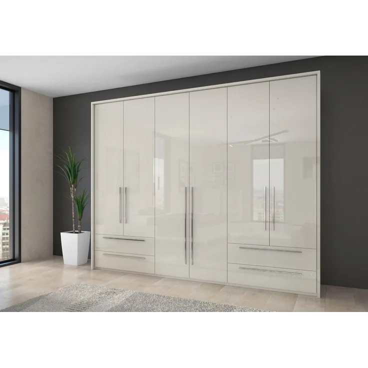Places of Style Kleiderschrank Piano Schlafzimmerschrank Premium Qualität mit LED beige, UV lackiert, hochglänzend, in 2 Breiten mit 4 Schubladen