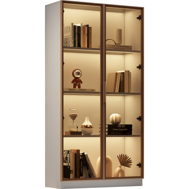 DESVIAE Vitrine mit LED-Beleuchtung, 80x160x40 cm, Spanplatte und braunes Glas, Weiß – Bild 7