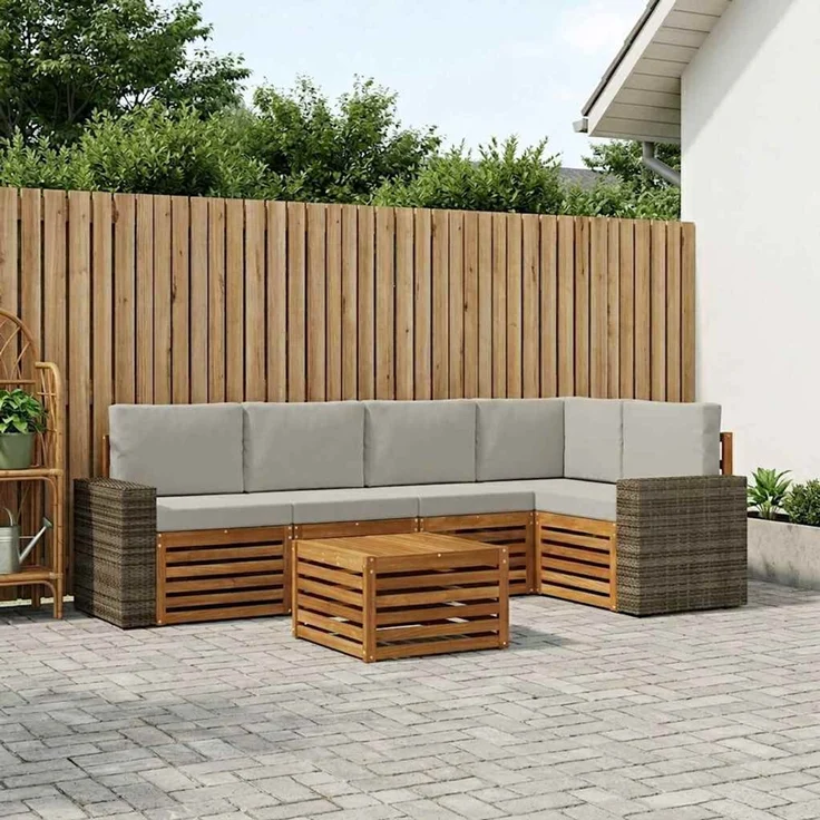 vidaXL Outdoor-Sofagarnitur 6 stk. 5-Sitzer Natur und Hellgrau 3384397 – Bild 1