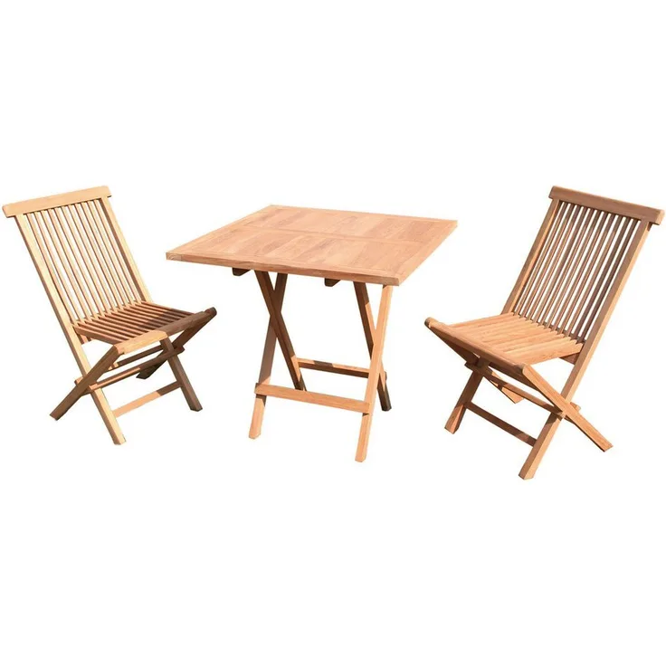 3tlg. Premium Teak Balkon Set klappbar Gartenmöbel Gartenset Teaktisch 60x60 cm