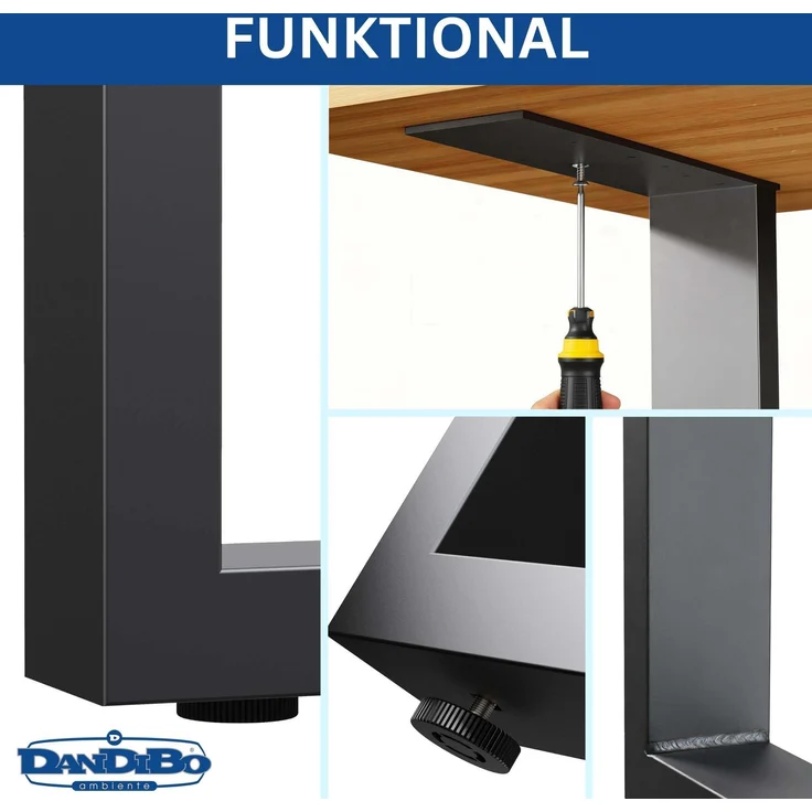 DanDiBo 2x Tischbeine Metall Schwarz 72 x 80 cm Tischgestell Höhenverstellbar 96660 Tischfüße Möbelfüße Tischkufen Esstisch Beine – Bild 5