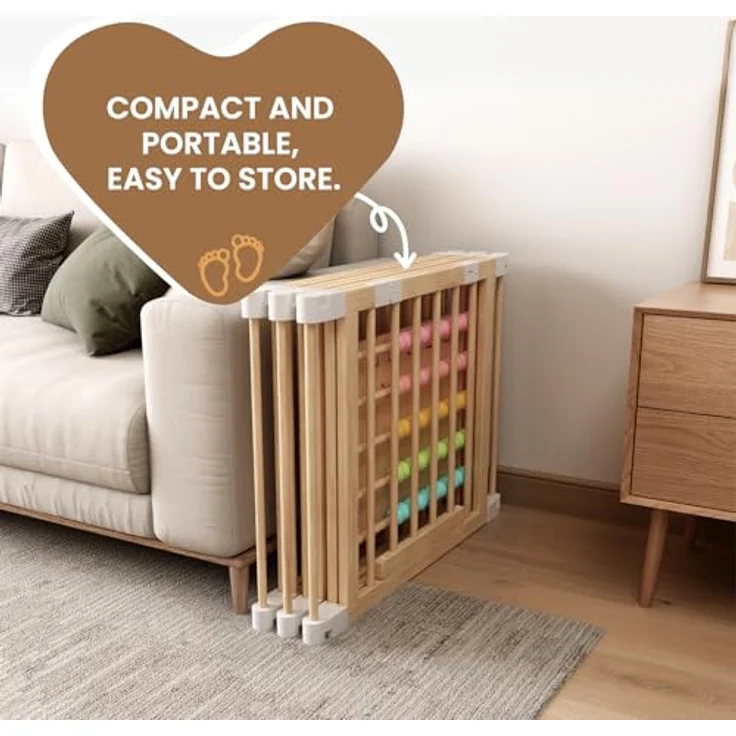 Laufstall Baby Holz mit Spielcenter – 160x80x61cm Verstellbare Größe & Form Laufgitter, Faltbarer Laufstall aus Holz, Spielzaun mit Tor für Babys und Kleinkinder(6 Stück) – Bild 7