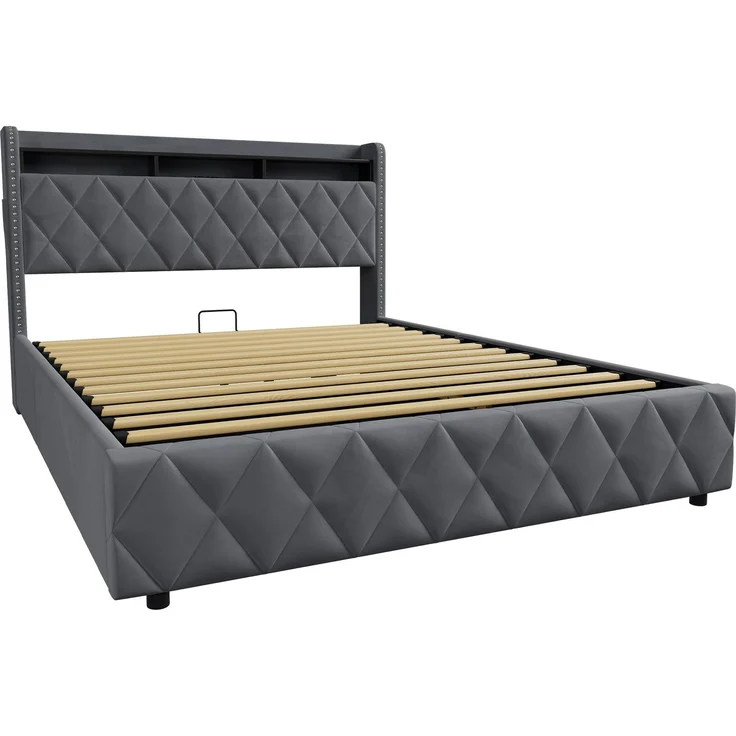 Einzelbett 140x200 cm mit LED-Beleuchtung, Ladefunktion und hydraulischem Stauraum – Ohne Matratze – Bild 9