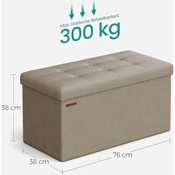 Songmics Sitzhocker Sitztruhe, Sitzbank, Holzwerkstoff, Helltaupe, 76L cm – Bild 4