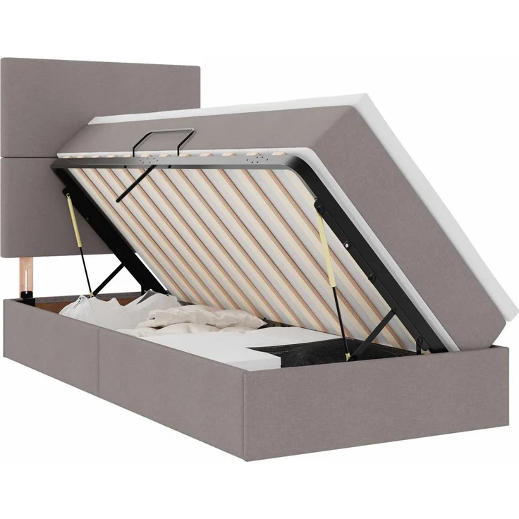 vidaXL LED-Speicherbett mit Matratze Taupe 90 x 200 cm Stoff 3372330 – Bild 2