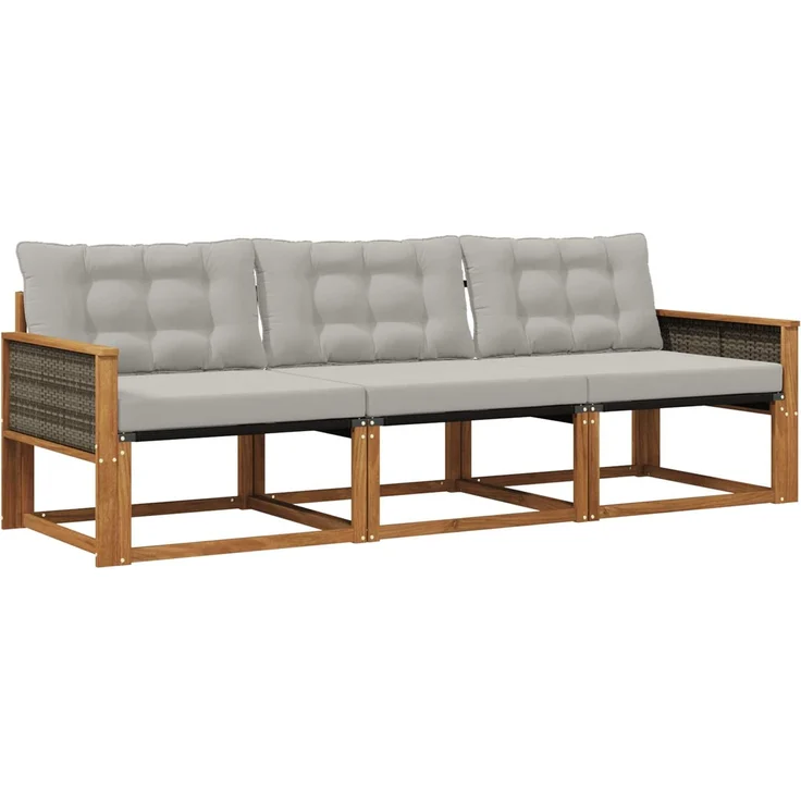 vidaXL Outdoor-Sofagarnitur 3 stk. 3-Sitzer Natur und Hellgrau 3381211 – Bild 2