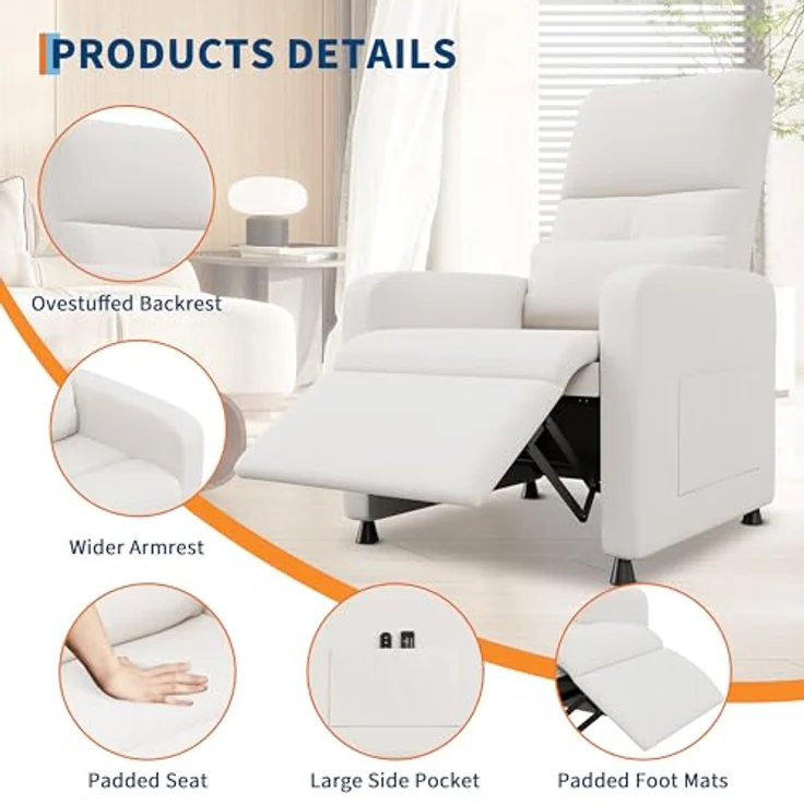 GarveeHome Fernsehsessel Elektrisch Relaxsessel Ruhesessel, massagesessel mit wärmefunktion, Verstellbarer Fernsehsessel mit Fußstütze, Einzelsofa,für Wohnzimmer, Schlafzimmer oder Büro – Bild 4