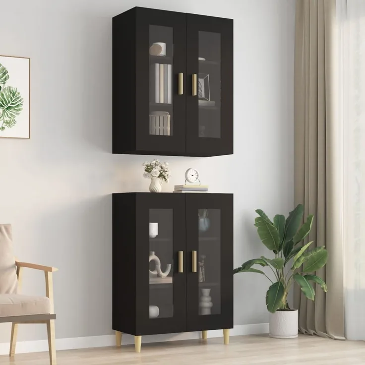 Hängeschrank, Badschrank, Küchenschrank Schwarz 69,5 x 34 x 90 cm