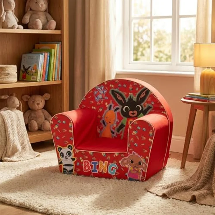 Bing Kindersessel – bequem und sicher, lustiges Design mit Bing und Flop – perfekt für Kinderzimmer und Spiel-Ecken (rot) – Bild 9