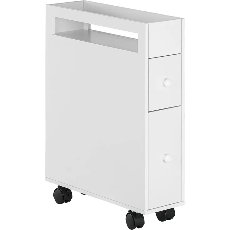 Wohnora-Nischenwagen Badschrank Rollschrank, schmales Design, zwei Schubladen, vier Räder, weiß, 16 x 49,5 x 66 cm,H 660cm x T 160cm x B 495cm