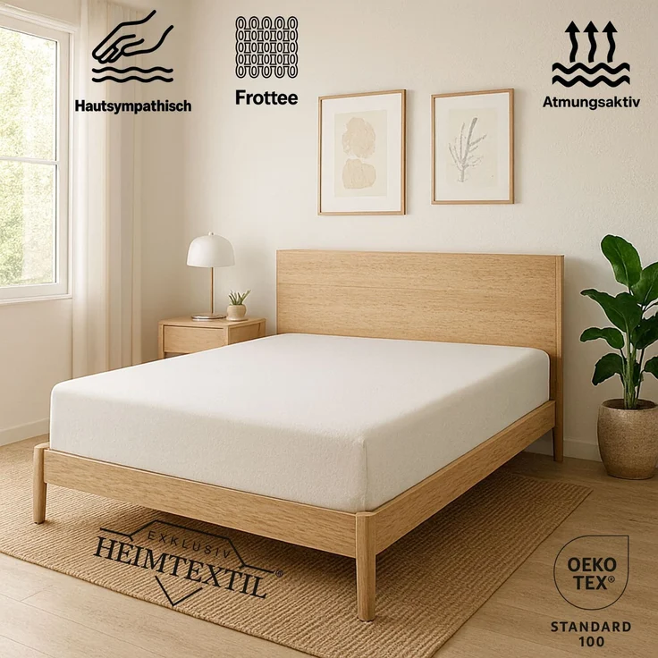 EXKLUSIV HEIMTEXTIL Frottee Spannbettlaken 90 - 100 x 200 cm Naturweiss 80% Baumwolle 20% Polyester Öko - Tex Zertifiziert Bed-Sheet Bettlaken Spannbetttuch Topper Leinentuch – Bild 2