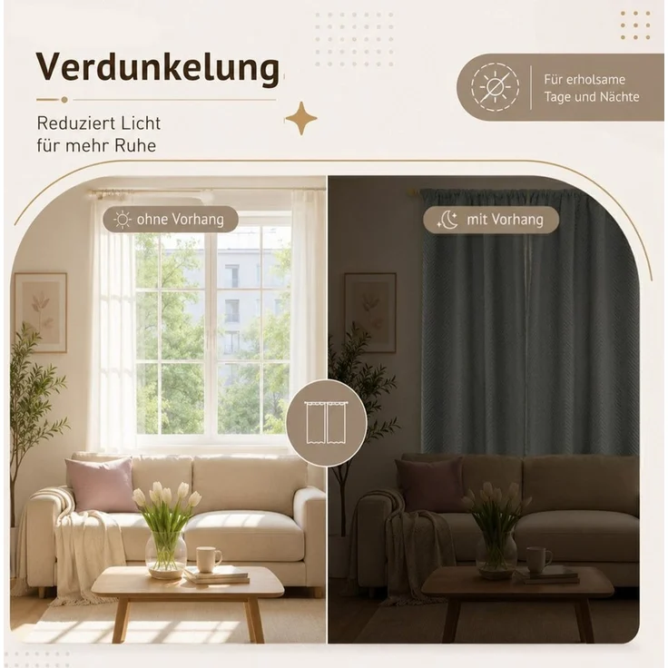LMaxhome Verdunkelungsvorhang Thermovorhang 370 g/m² Verdunkelungsvorhang mit Multifunktionsband (2 St), Schwerer Vorhang mit 3-Lagen-Aufbau, Chevron-Steppung und Baumwollkern – Bild 3