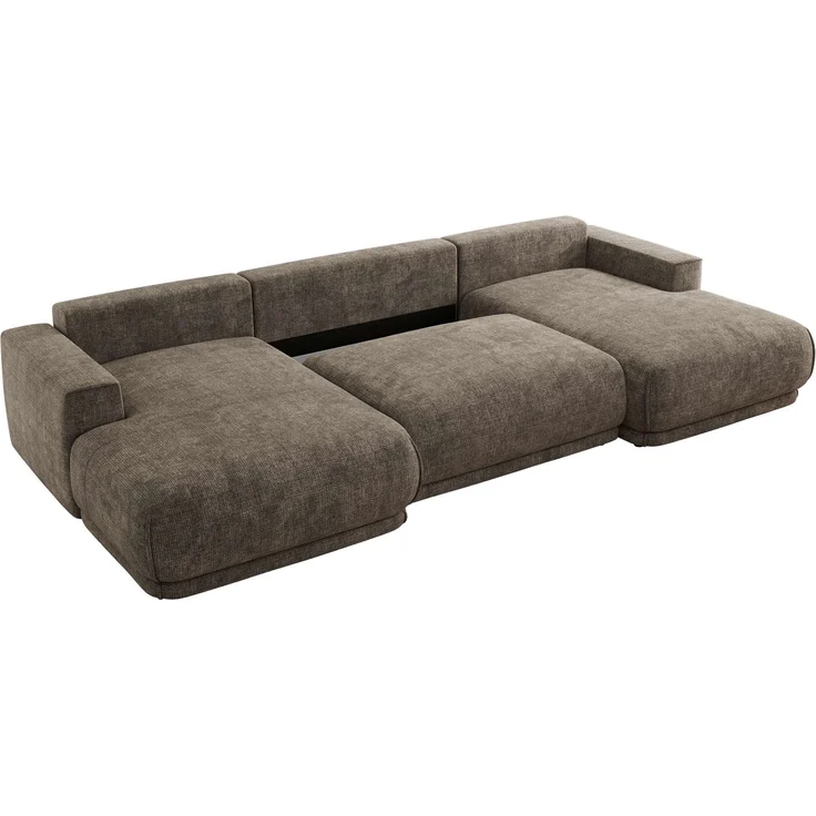 XXL Wohnlandschaft RINA U-Form 360 cm breit, Sofa mit Schlaffunktion & DL-Mechanismus, Wellenfederung, modern freistehend - Braun Schenille grob gewebt – Bild 6