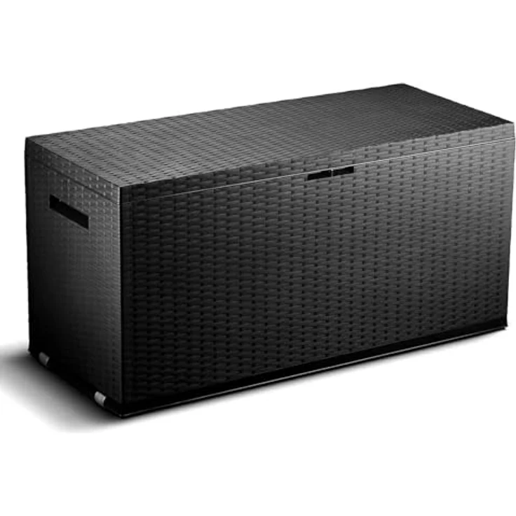 Jelenia Plast 'NIZZA' Kissenbox, Geflechtoptik, Witterungsbeständig, mit Rollen, Anthrazit, 120 x 60 x 52 cm – Bild 3