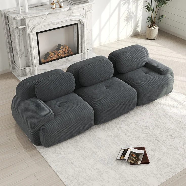 EINHOM 3-Sitzer-Sofa aus Premium-Cordstoff, Rahmenloses Sofa, modular kombinierbar, rutschfest, ohne Montage, ergonomische Armlehnen und hochelastische Polsterung für Wohnzimmer und Schlafzimmer, Grey – Bild 3