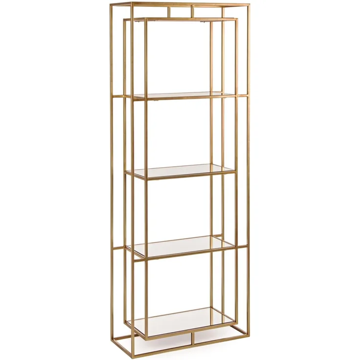 Regal Ronela aus Metall und Glas, elegant, gold, 4 Fächer, modernes Design, Indoor