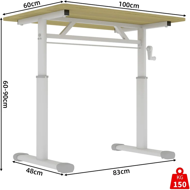 Schreibtisch aus Metall mit Handkurbel, höhenverstellbar, Holz – Bild 10