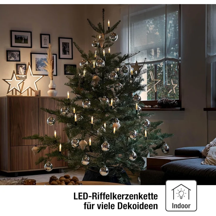 hellum Lichterkette LED Kerzen rot, Lichterkette innen mit 20 LEDs warmweiß, Kabel grün, 5,7m beleuchtet + 2x1,5 m Zuleitung, Kerzen, Weihnachtsbaum, Hellgkeit – Bild 4