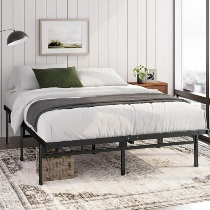 Zinus Justin Bett 140x190 cm – 36 cm Höhe mit Stauraum unter dem Bett – Plattformbett aus Metall – Schwarz