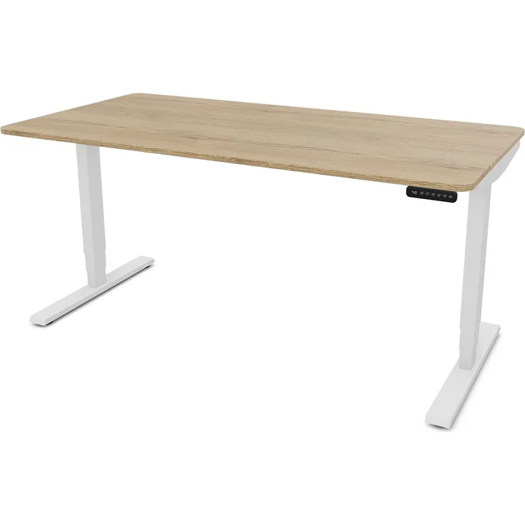 ASSMANN Elektrisch höhenverstellbarer Schreibtisch Y-Line Curved 180x80cm Eiche Natura Signalweiß Metall Holz