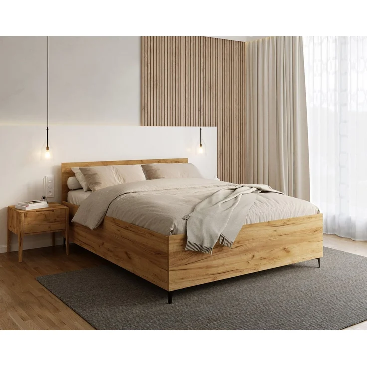 thematys Holzbett mit Bettkasten, 120x200cm, Farbe: Natur, Mit 28cm Wende-Taschenfederkern 7-Zonen-H3/H4 mittelfest/hart, mit hydraulischer Klappfunktion, mit Stauraum – Bild 2