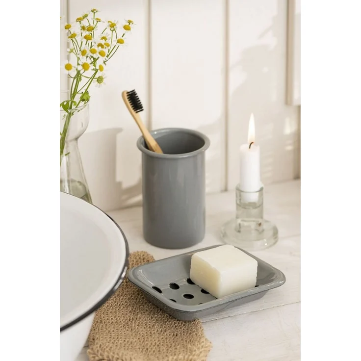 Ib Laursen - Seifenschale 2-teilig mit Ablaufschale Emaille Grau 0447-18 Vintage – Bild 2
