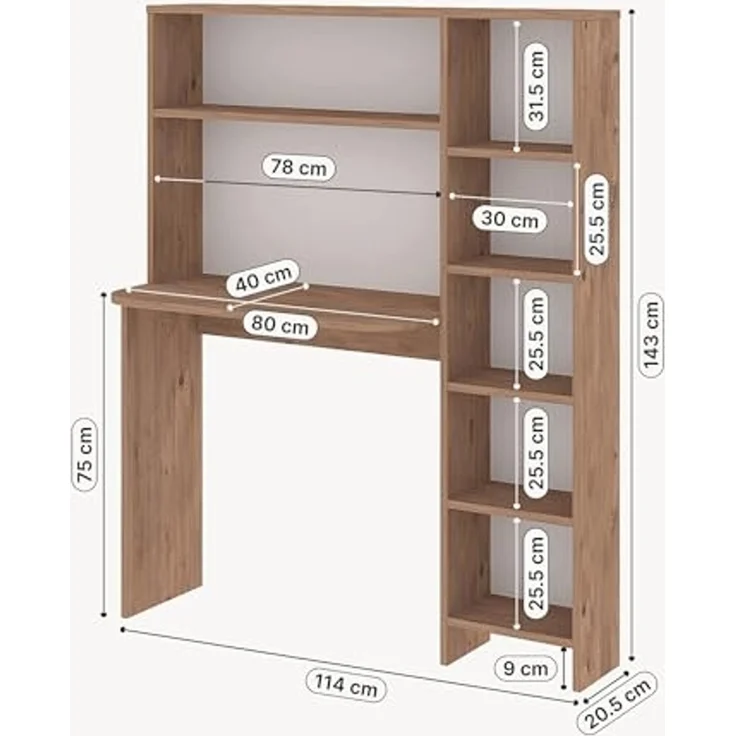 Schreibtisch mit Regal Onega 143 x 114 x 40 cm Holzfarben [en. casa] – Bild 2