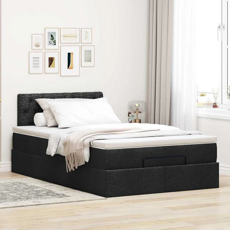 vidaXL Ottoman-Bett mit Matratze Schwarz 120x200 cm Stoff 3311534 – Bild 3
