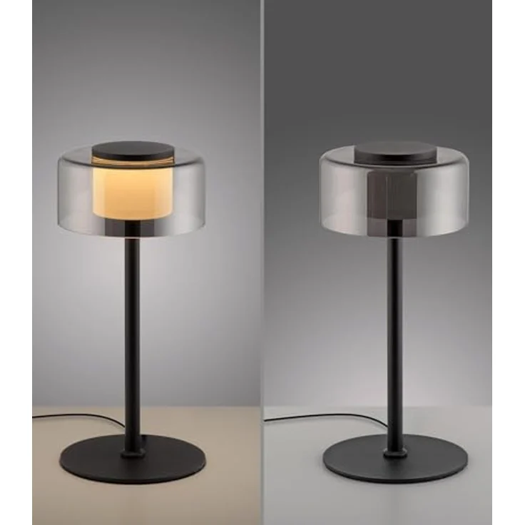 Paul Neuhaus LED Tischleuchte RIKA, Ø 15 x H 33 cm, Rauchfarben, Schwarz, Metall, Dimmfunktion, Memoryfunktion, LED fest integriert, Extra-Warmweiß, Lampenschirm aus Glas, Touch – Bild 8