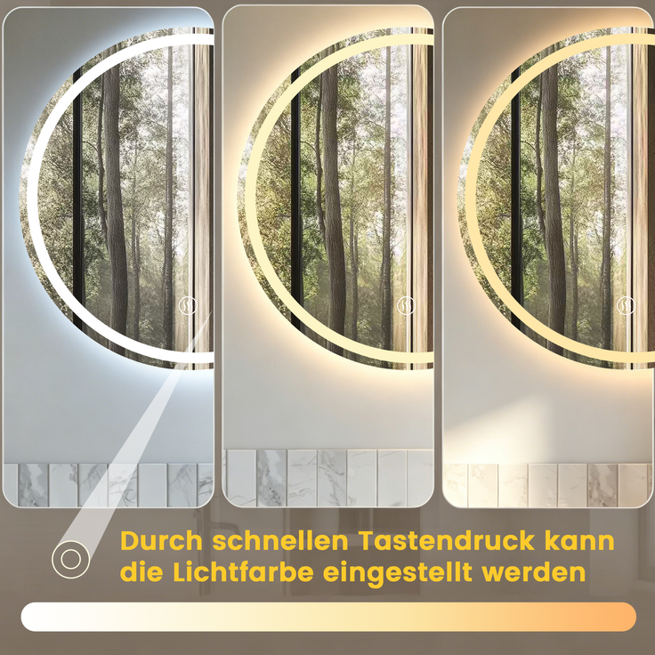 Badspiegel 80x80 cm, rund, mit dimmbarer Beleuchtung und Anti-Beschlag-Funktion – Bild 2