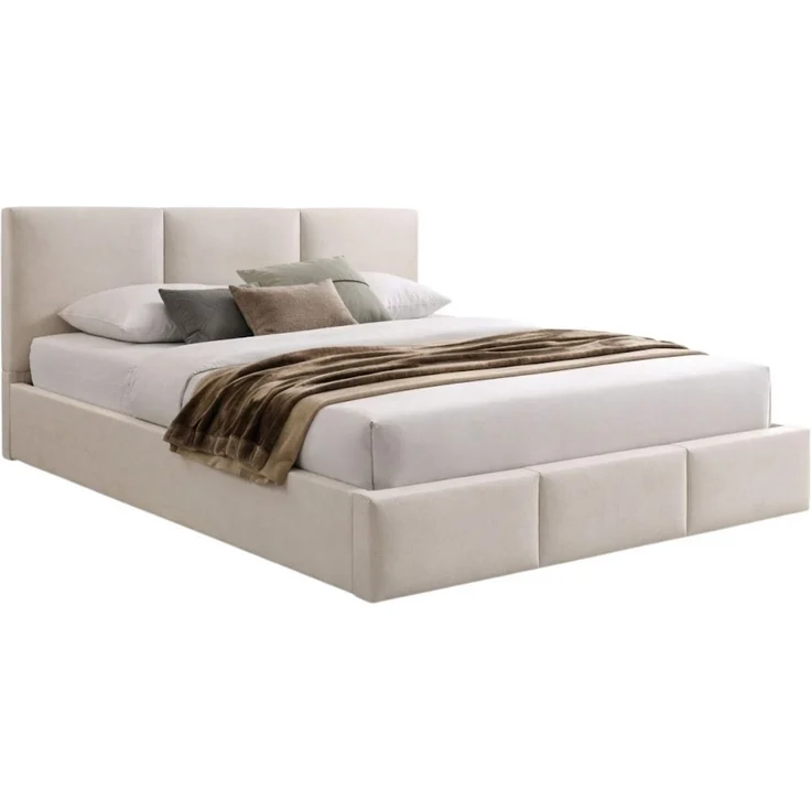 Home Collective Polsterbett Bett 140x200/160x200 Doppelbett Bettgestell mit Lattenrost & Stauraum, mit Stauraum mit Bettkasten 160x200 cm in beige samt – Bild 1