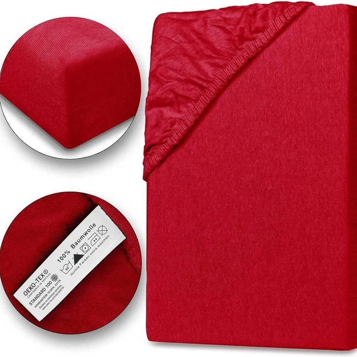 Jersey Spannbettlaken 140-160x200 100% Baumwolle weich bügelfrei komfort Rot – Bild 1