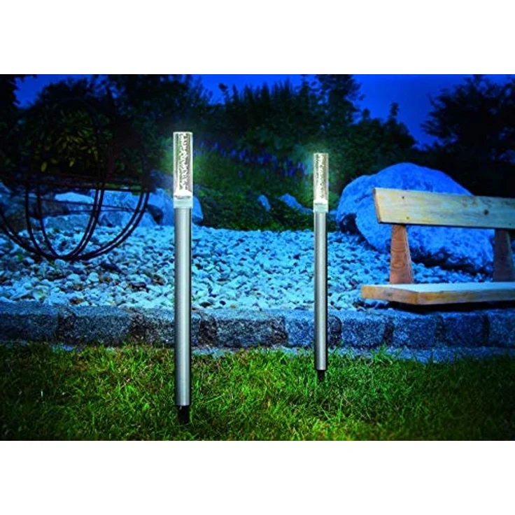 Leuchtstab Twin, 2er Set, Acrylblock mit Luftblasen, bubble tower, Akku, LED Gartenleuchte, Außenleuchte, Wegeleuchte, Stehleuchte, Erdspieß, Edelstahl, metall, wetterfest, IP44 – Bild 2
