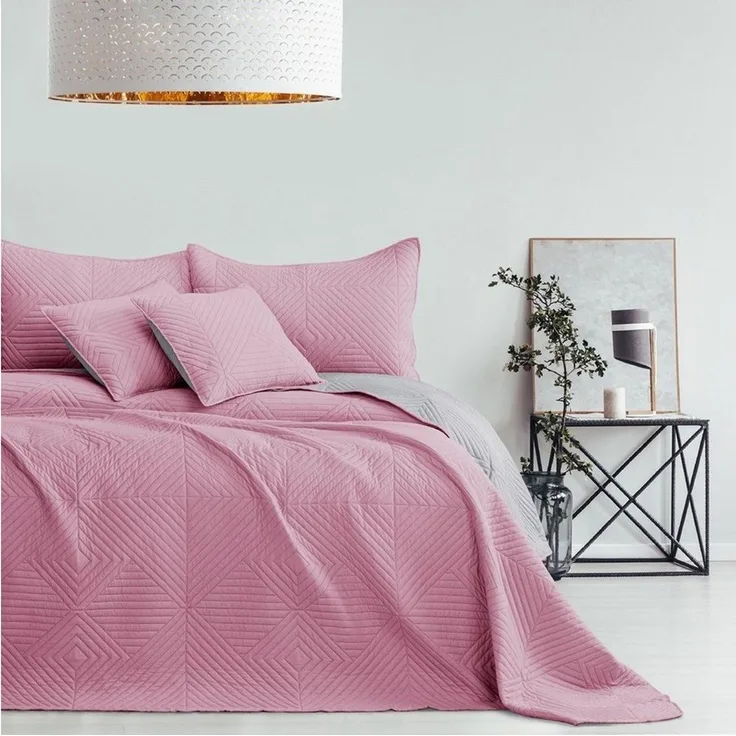 AmeliaHome Tagesdecke rosa grau 170x210 Bettüberwürf zweiseitig Ultrasonic Steppung Polyester Softa