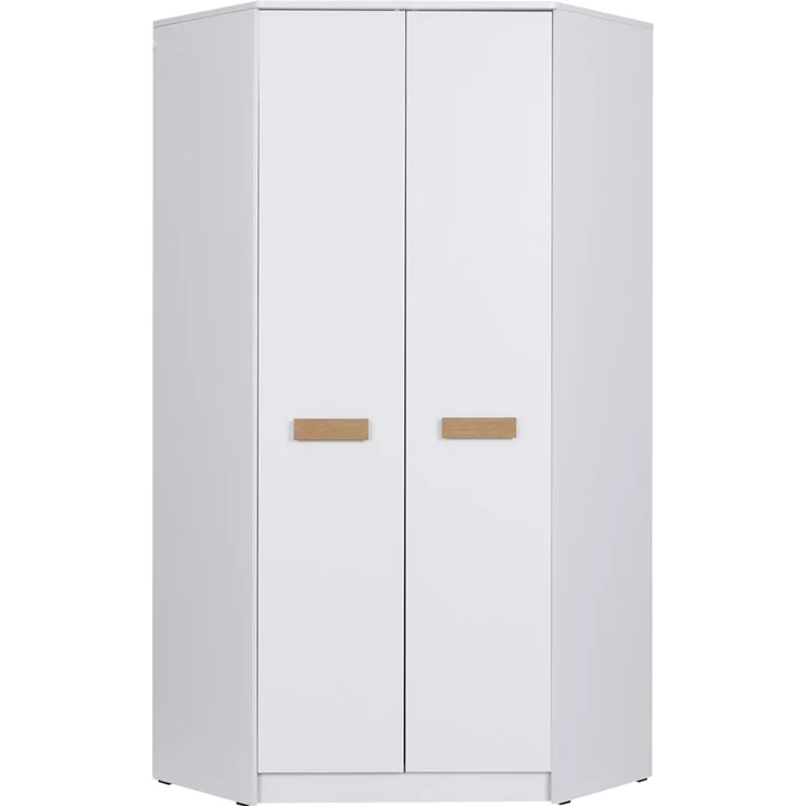 Marmex Möbel Grant 08 Eckkleiderschrank mit Kleiderstangen und Einlegeböden, laminierte Spanplatte, weiß, 91x195x91 cm – Bild 1