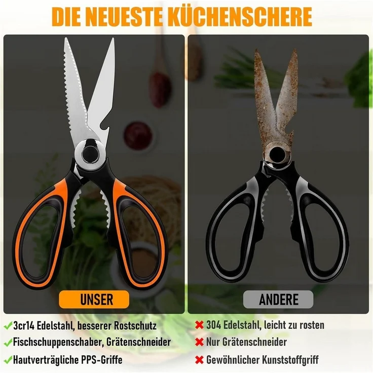 SinLaw Haushaltsschere Küchenschere Schwerlast, Scharfe Küchenschere aus Edelstahl mit Deckel, (1-tlg), Mehrzweck Haushaltsschere Hochwertig, Spülmaschinenfest – Bild 2