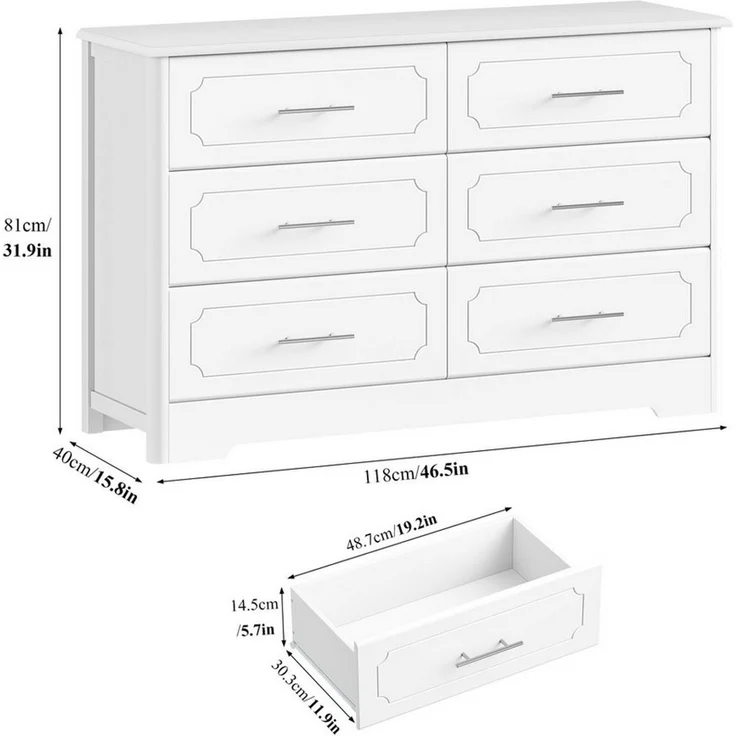 HOMECHO Kommode (2 St), Weiß 6 Schubladen, Moderner Schubladenschrank, 118x40x81cm – Bild 2