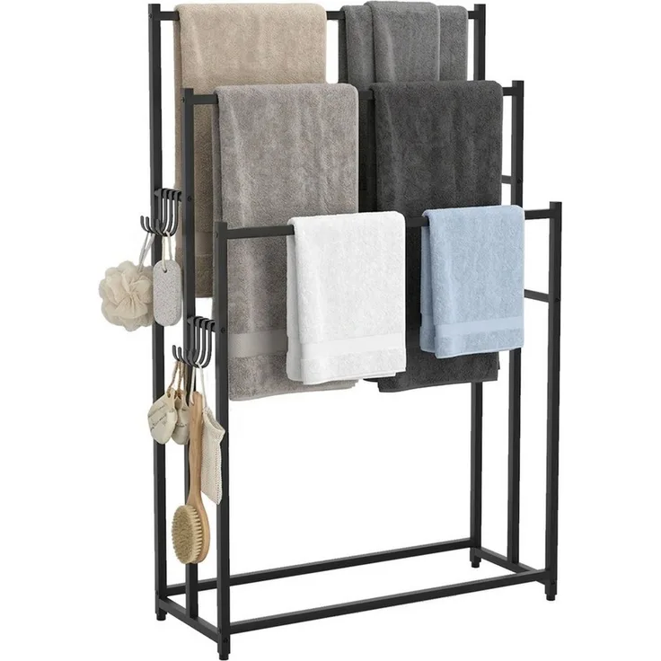 GLIESE Wäscheständer Beweglich Wäscheständer mit 3 Stangen aus Metall, Handtuchhalter, Vierkant-Stange mit rutschfester Oberfläche, 75 x 30 x 120cm