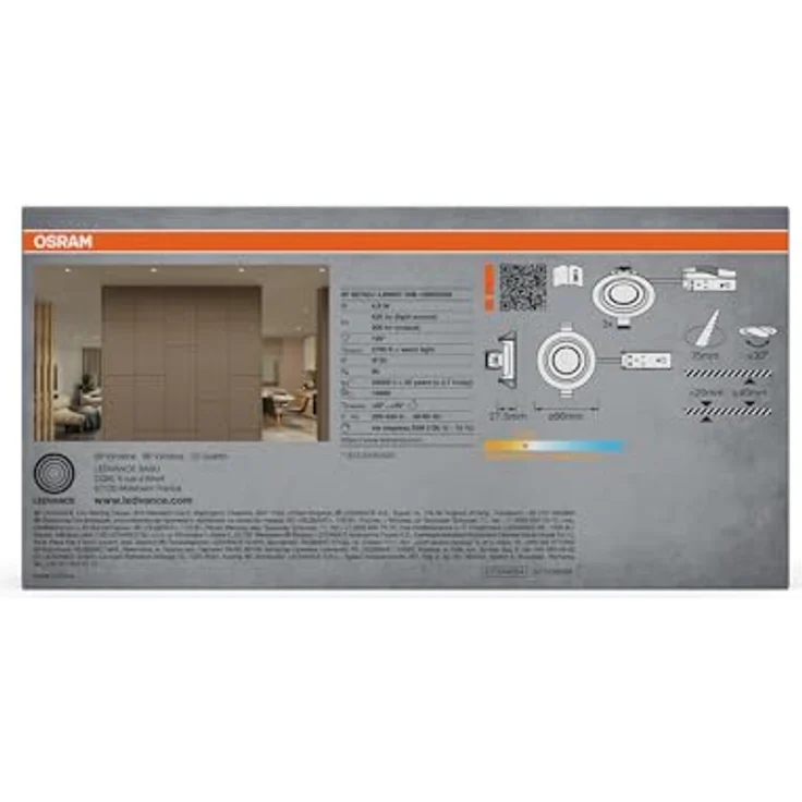 Osram Spot Set LED Einbaustrahler DIM 4,9W 120° Satin-Nickel, 3er Set Deckenspot dimmbar Phasenabschnitt, warmweiß IP20 – Bild 4